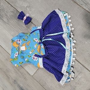 Handmade  doggie dress blue fits Yorkie, Maltese its  adjusted for a perfect fit